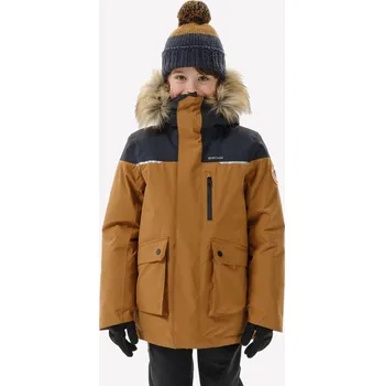 Chlapecká bunda QUECHUA Dětská turistická nepromokavá parka NH 900 7 LET KAŠTANOVÁ|ŠEDÁ