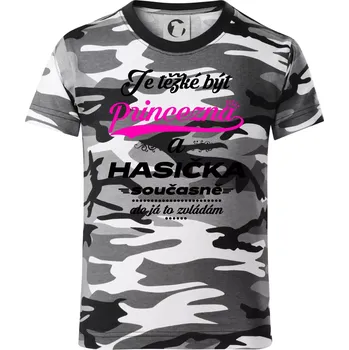 Chlapecké oblečení Je těžké být princezna - Hasička - Dětské maskáčové triko - 134 cm/8 let ( Šedý maskáč )