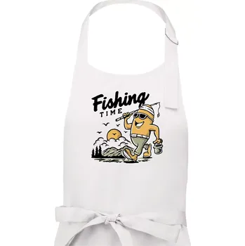 Kuchyňská zástěra Fishing Time na výletě - Pánská zástěra na vaření - Univerzální velikost ( Bílá )