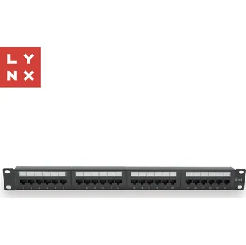Síťový kabel LYNX 19" patch panel 24-port, UTP Cat6, 50µ, nestíněný, černý LX-24-UTP6-BK