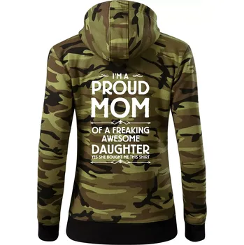Dámská mikina Proud Mom Daughter - Dámská mikina trendy zipper s kapucí - L ( Zelený maskáč )