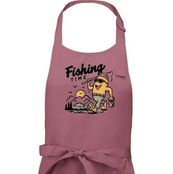 Kuchyňská zástěra Fishing Time na výletě - Pánská zástěra na vaření - Univerzální velikost ( Starorůžová )