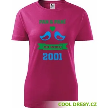 Dámské tričko Dámské tričko k výročí svatby - holubičky žluté - Barva: purpurová, Velikost M