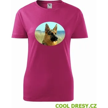 Dámské tričko Dámské tričko s vlčákem - Barva: purpurová, Velikost L