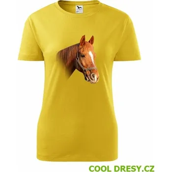 Dámské tričko Tričko s koněm 3 dámské - Barva: žlutá, Velikost M