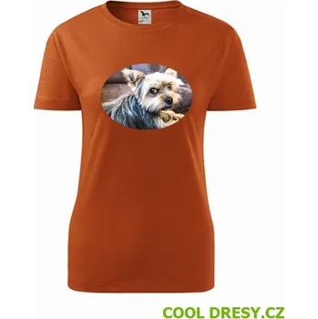 Dámské tričko s jorkšírem - Barva: oranžová, Velikost M