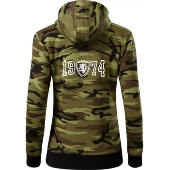 Dámská mikina Narozeninový motiv - znak - 1974 - Dámská mikina trendy zipper s kapucí - S ( Zelený maskáč )