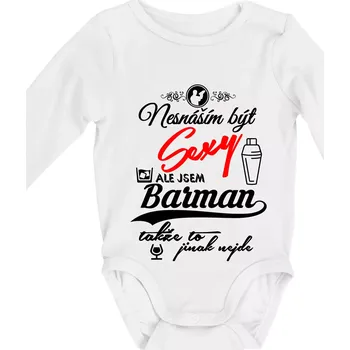 Nesnáším být sexy - nápis - barman / barmanka - Body kojenecké s dlouhým rukávem - Dlouhý r. do 3 měs ( Bílá )