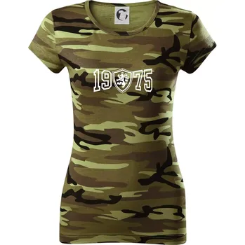 Dámské tričko Narozeninový motiv - znak - 1975 - Dámské maskáčové triko - XS ( Zelený maskáč )