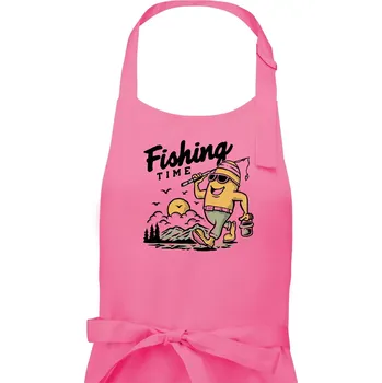 Kuchyňská zástěra Fishing Time na výletě - Dámská zástěra na vaření - Univerzální velikost ( Růžová )