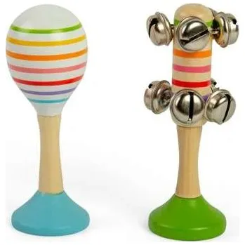 Hudební nástroj pro děti Bigjigs Toys Sada Rumba koule modrá a rolničky zelené