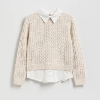 Dívčí svetr Reserved - Svetr s napodobeninou košile - tělová - 837FH-02M - 837FH-02M-128