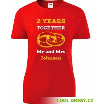 Dámské tričko Dámské tričko k výročí svatby - Mr and Mrs - žluté prstýnky - Barva: červená, Velikost M
