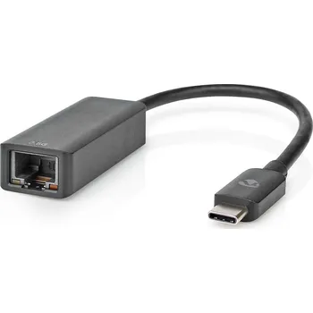 Elektrická zásuvka NEDIS Síťový adaptér USB | USB 3.2 Gen 1 | 2.5 Gbps | USB-C™ Zástrčka | RJ45 Zásuvka | 0.20 m | Kulatý | Poniklované | Pocínovaná Měď | Černá | Box