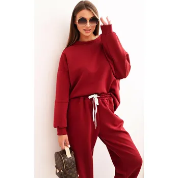 Kesi Włoski Dámská souprava máslová s volnou mikinou a kalhotami s nápisem LOVE bordová Kesi Włoski tmavě červená 3393026