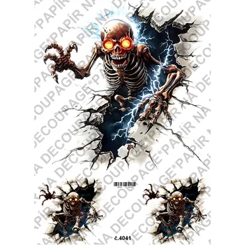 Umělecký papír Rýžový a soft papír na decoupage - Kostlivec - KB04041 Materiál: Soft, Rozměr: A4