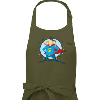 Kuchyňská zástěra Táta superman - holka a kluk - Dámská zástěra na vaření - Univerzální velikost ( Khaki )