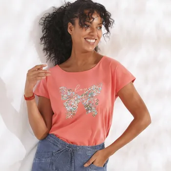 Dámské tričko Tričko s potiskem motýl korálová 34/36