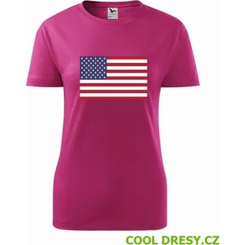 Dámské tričko Dámské tričko s americkou vlajkou - Barva: purpurová, Velikost XL