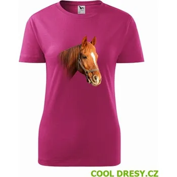 Dámské tričko Tričko s koněm 3 dámské - Barva: purpurová, Velikost L