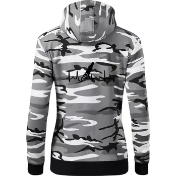 Dámská mikina Ekg ruční pila - Dámská mikina trendy zipper s kapucí - 2XL ( Šedý maskáč )