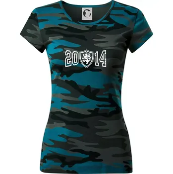 Dámské tričko Narozeninový motiv - znak - 2014 - Dámské maskáčové triko - XS ( Petrolejová maskáč )