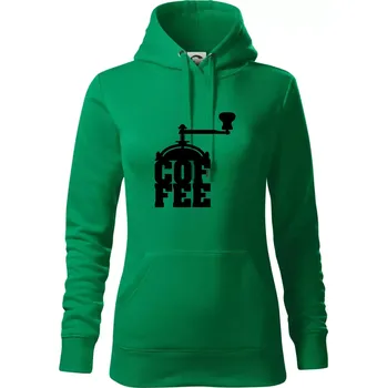 Dámská mikina Coffee mlýnek - Mikina dámská Cape s kapucí - M ( Středně zelená )