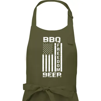 Kuchyňská zástěra USA BBQ Freedom beer - Pánská zástěra na vaření - Univerzální velikost ( Khaki )