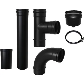 Haas + Sohn Set kouřovodu pro peletová kamna Haas trubka trubka 1,0 m, trubka 0,25 m, koleno 90°, T-kus, kondenzační zátka, spona (2 ks), černá