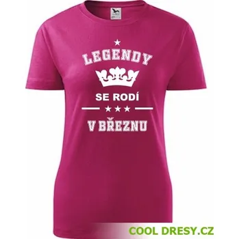 Dámské oblečení Dámské tričko Legendy se rodí v březnu - Barva: purpurová, Velikost S