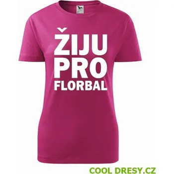 Dámské oblečení Dámské tričko Žiju pro florbal - Barva: purpurová, Velikost M