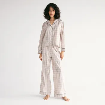 Dámské kalhoty Reserved - Dvoudílná kostkovaná pyžamová souprava - béžová - 051EY-80X - 051EY-80X-XL
