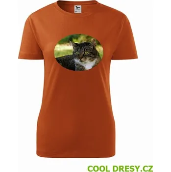 Dámské tričko Dámské tričko s kočkou 4 - Barva: oranžová, Velikost XXL