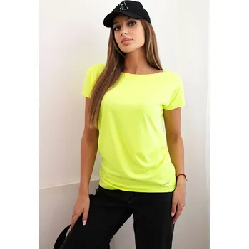 Dámská bavlněná basic blůza s krátkým rukávem neonově žlutý UNI