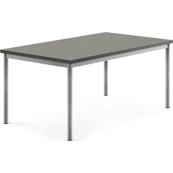 Jídelní stůl Stůl SONITUS, 1400x800x600 mm, stříbrné nohy, deska s linoleem, tmavě šedá