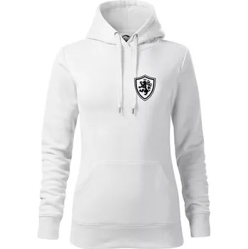 Dámská mikina Český lev erb na prsu a na zádech - Mikina dámská Cape s kapucí - XS ( Bílá )