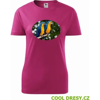 Dámské tričko Dámské tričko s papouškem 5 - Barva: purpurová, Velikost M