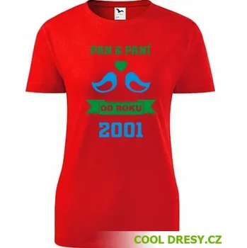 Dámské tričko Dámské tričko k výročí svatby - holubičky žluté - Barva: červená, Velikost XL