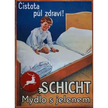 Plechová cedule Plechová retro cedule - Schicht mýdlo s jelenem Provedení: Hliník: 30 x 20 cm