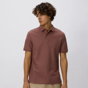 Reserved - Strukturované polo regular fit - hnědá - 273EF-83X - 273EF-83X-S