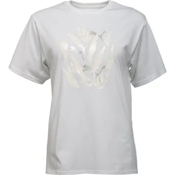 Dámské tričko Dámské triko Puma GRAPHIC RELAXED LEAF TEE XL Bílá, Stříbrná