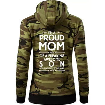 Dámská mikina Proud mom SON - Dámská mikina trendy zipper s kapucí - 2XL ( Zelený maskáč )