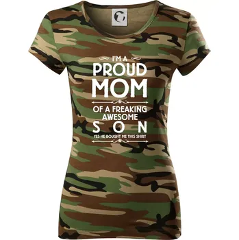 Dámské tričko Proud mom SON - Dámské maskáčové triko - S ( Hnědý maskáč )
