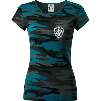 Český lev erb na prsu a na zádech - Dámské maskáčové triko - S ( Petrolejová maskáč )