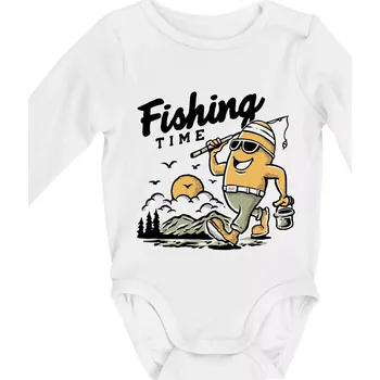 Fishing Time na výletě - Body kojenecké s dlouhým rukávem - Dlouhý r. 3-6 měs ( Bílá )