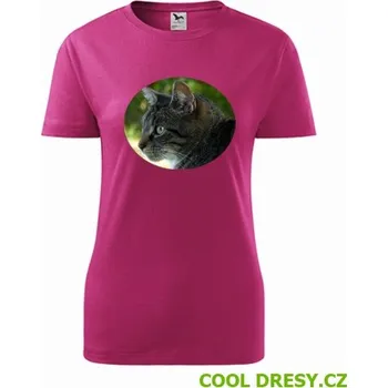 Dámské tričko Dámské tričko s kočkou 2 - Barva: purpurová, Velikost M