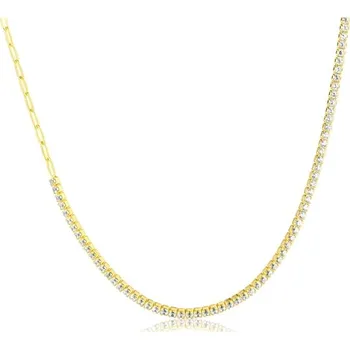 Náhrdelník Stříbrný zlacený štrasový náhrdelník s čirými zirkony SVLN0685XH2GO45 + dárek zdarma