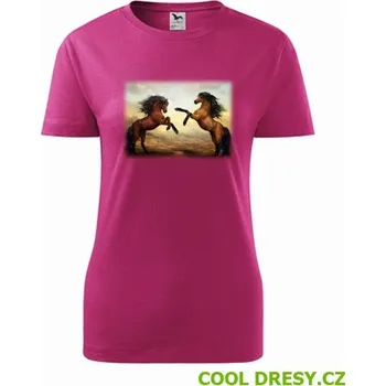 Dámské tričko Tričko s koňmi dámské - Barva: purpurová, Velikost XXL