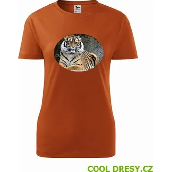 Dámské tričko s tygrem - Barva: oranžová, Velikost M