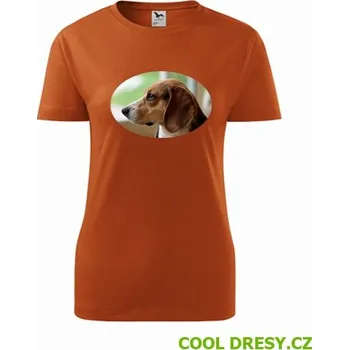 Dámské tričko s bíglem - Barva: oranžová, Velikost L